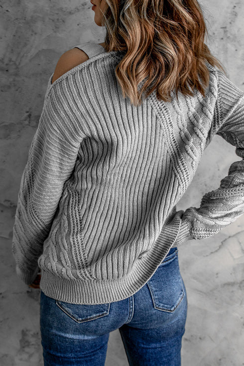 Strapped Cut Out Shoulder Turtleneck Sweater